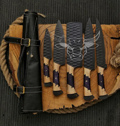 EBK-26 Hand Forged Damascus Steel Chef Set, , Damascus Chef's Knife Set, Damascus Kitchen Knife Set, Christmas Gifts For him