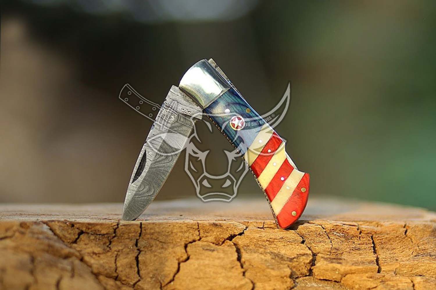 EBK-85 Damascus Folding Knife Handmade Damascus Steel Pocket Knife American flag design for Men Women Groomsmen Gift Anniversary gift for him Christmas Gift For Him EDC