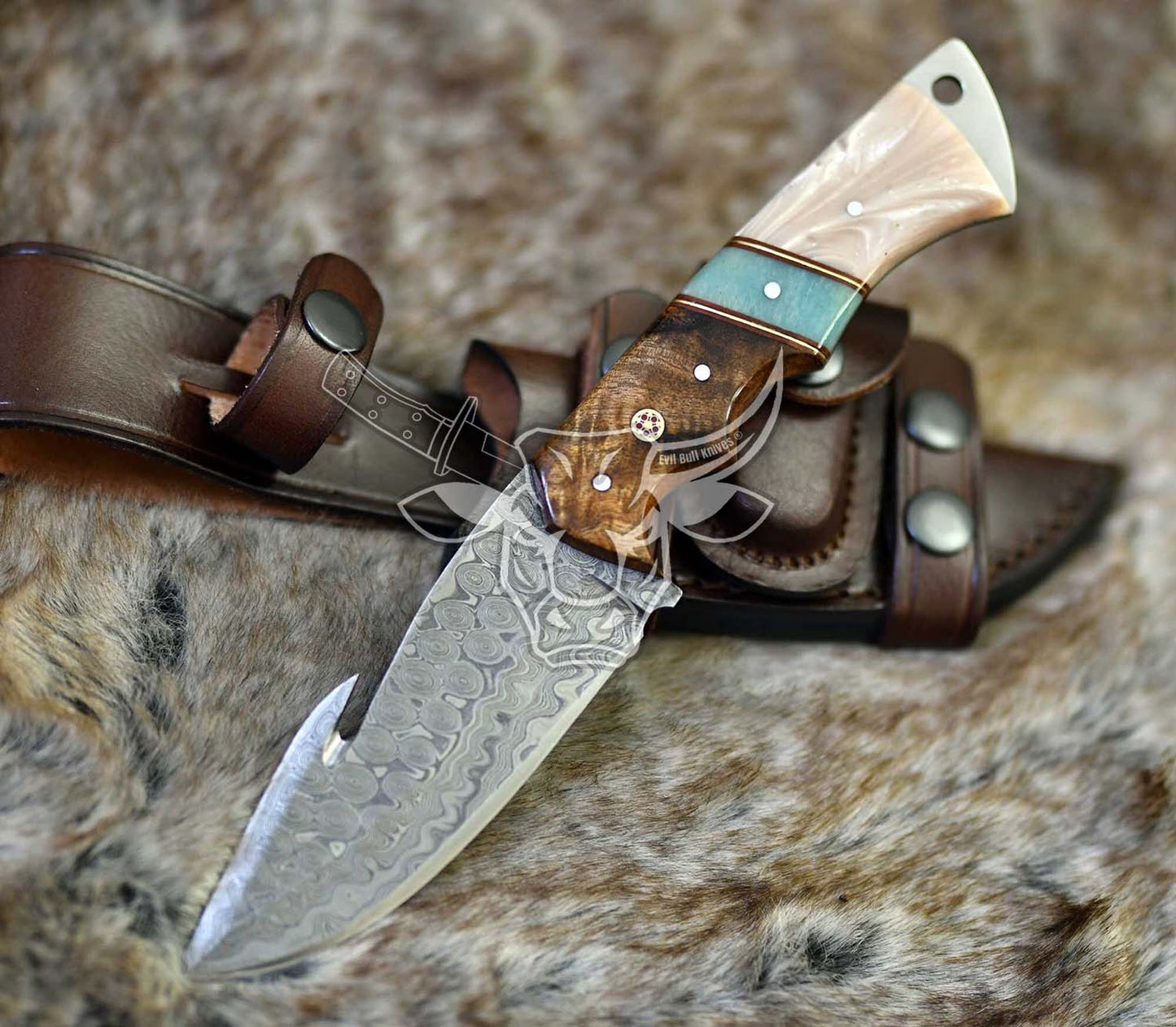 EBK-128 Custom Handmade Damascus Gut Hook Knife A Precision Companion for the Modern Hunter's Pursuit Christmas Gift For Him