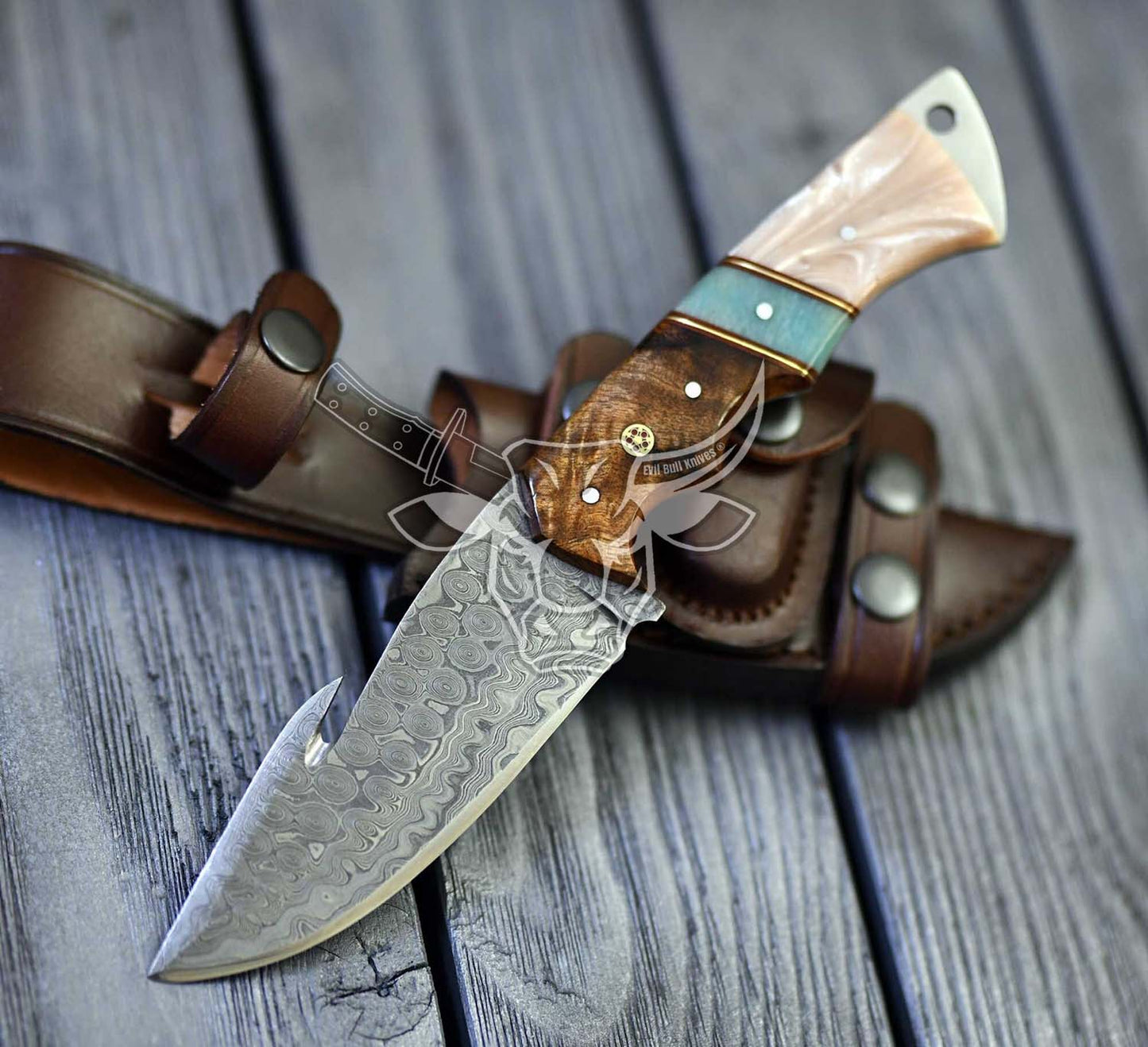 EBK-128 Custom Handmade Damascus Gut Hook Knife A Precision Companion for the Modern Hunter's Pursuit Christmas Gift For Him