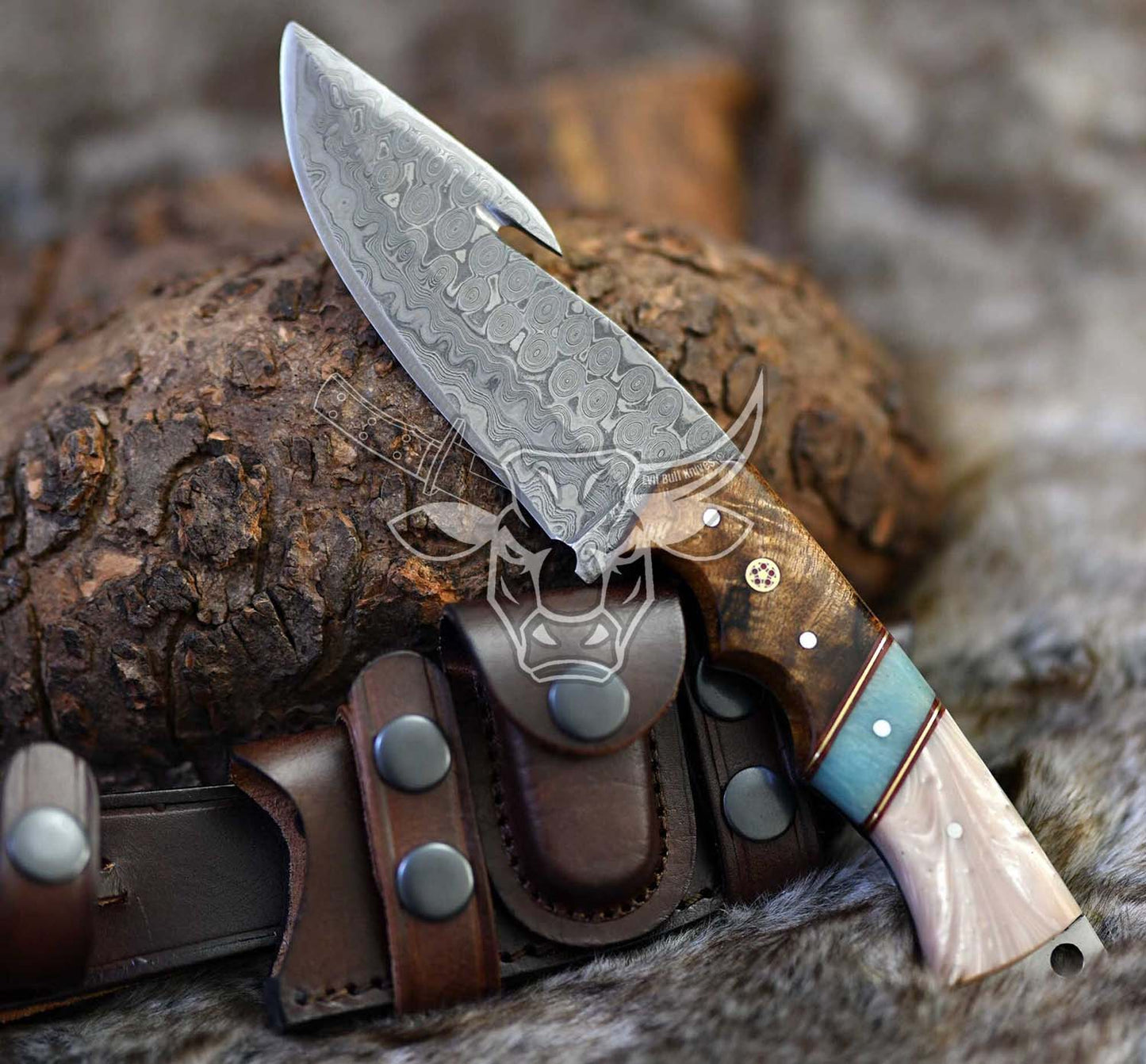 EBK-128 Custom Handmade Damascus Gut Hook Knife A Precision Companion for the Modern Hunter's Pursuit Christmas Gift For Him