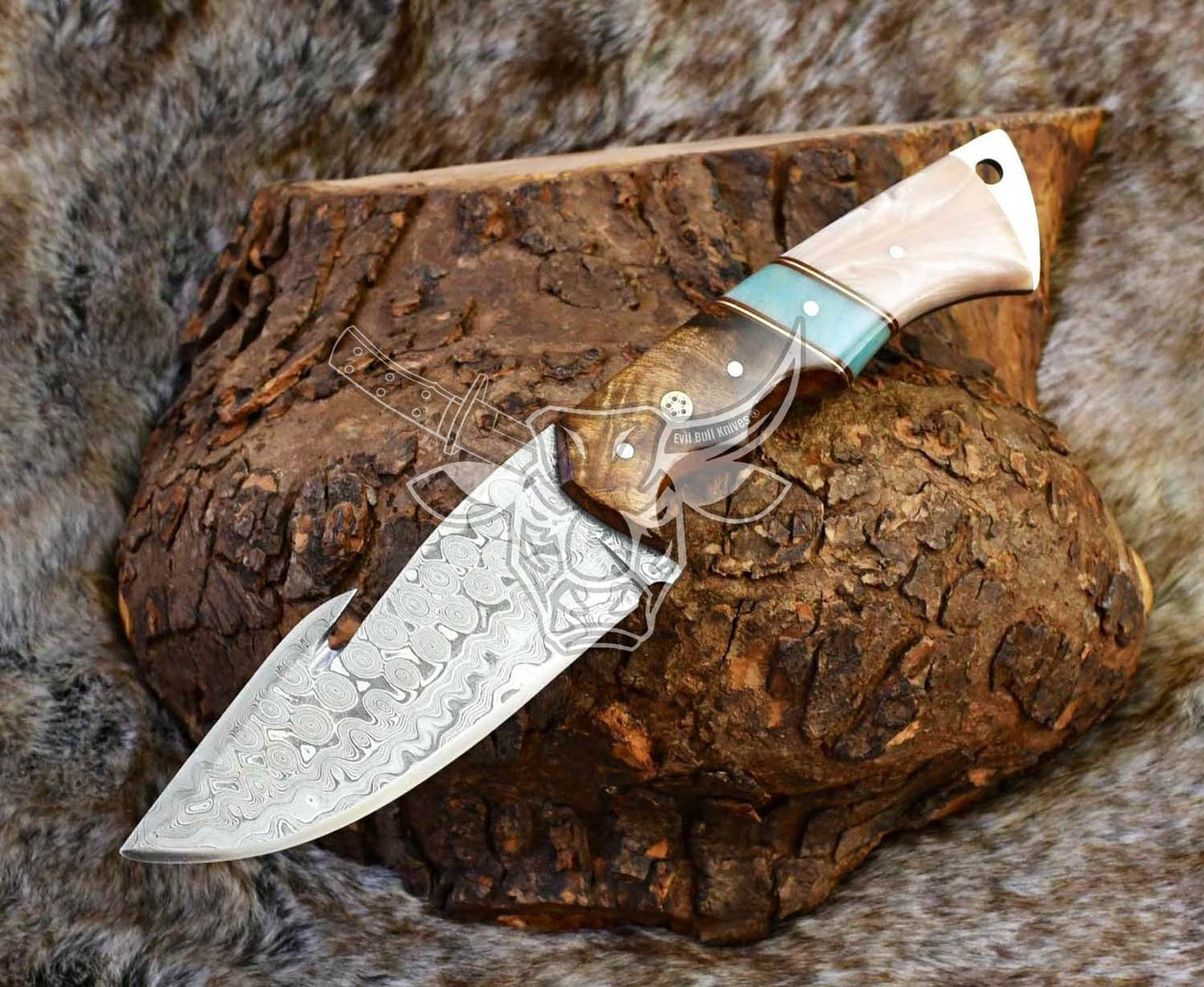 EBK-128 Custom Handmade Damascus Gut Hook Knife A Precision Companion for the Modern Hunter's Pursuit Christmas Gift For Him