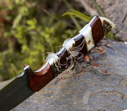 EBK-129 Custom Handmade Damascus Gut Hook Rose Wood With Stag Horn Anniversary Gift Birthday Gift , Gift For Him