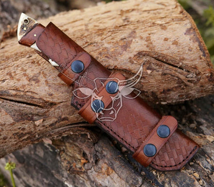 EBK-129 Custom Handmade Damascus Gut Hook Rose Wood With Stag Horn Anniversary Gift Birthday Gift , Gift For Him