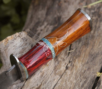 EBK-126 Custom Handmade Damascus Hunting Knife With Awesome Leather Sheath Birthday Gift , Christmas Gift For Him