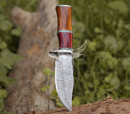 EBK-126 Custom Handmade Damascus Hunting Knife With Awesome Leather Sheath Birthday Gift , Christmas Gift For Him