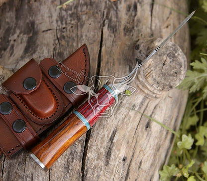 EBK-126 Custom Handmade Damascus Hunting Knife With Awesome Leather Sheath Birthday Gift , Christmas Gift For Him