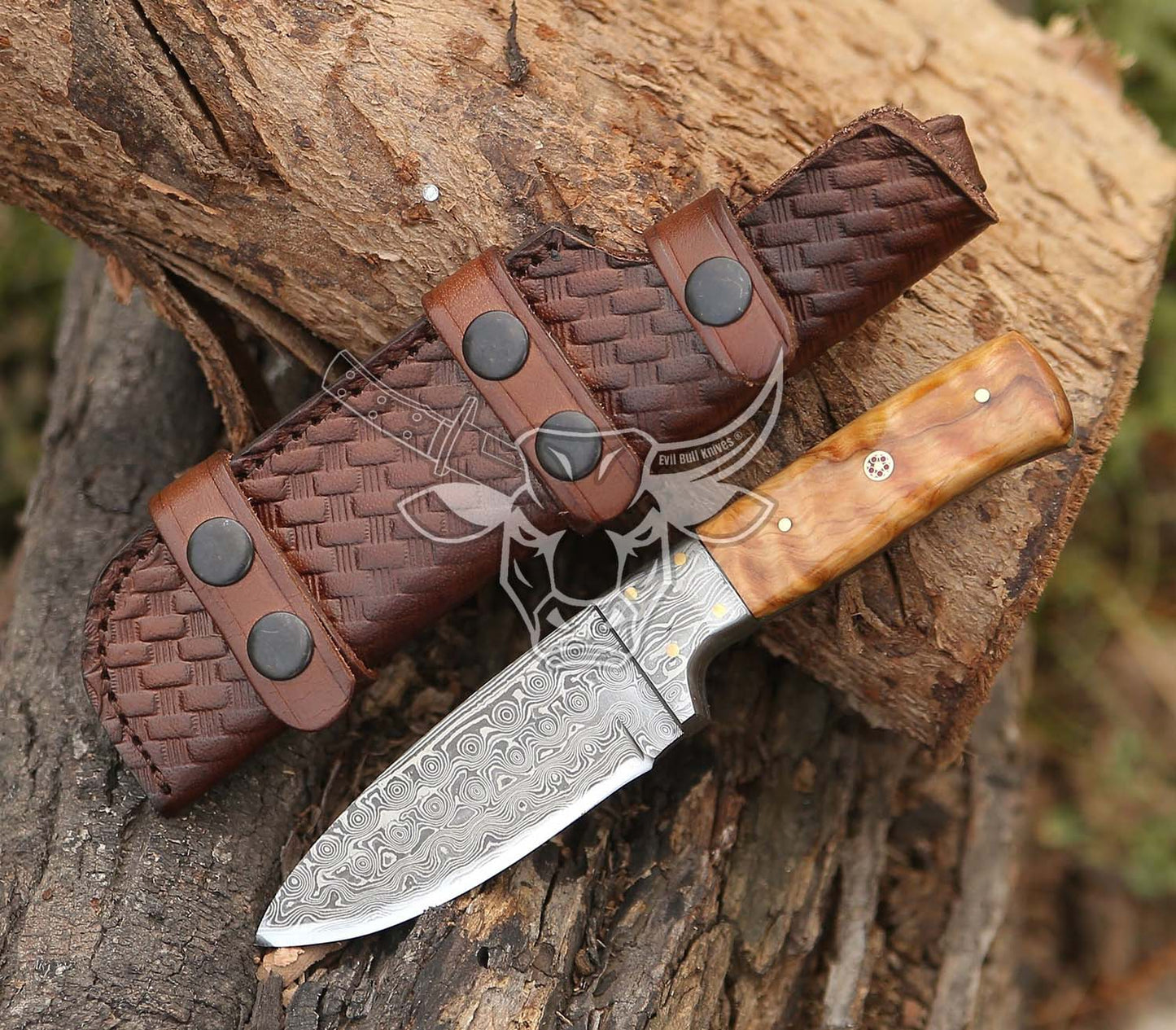 EBK-127 Custom Handmade Damascus Hutting Knife With Olive Wood Handle Anniversary Gift, Birthday Gift, Christmas Gift For Him