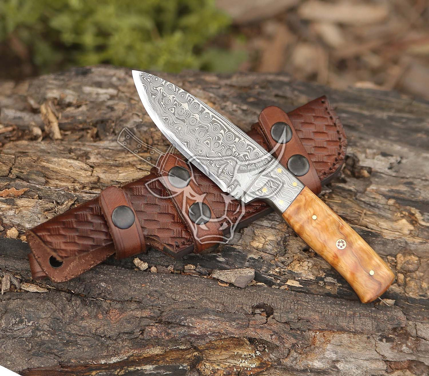 EBK-127 Custom Handmade Damascus Hutting Knife With Olive Wood Handle Anniversary Gift, Birthday Gift, Christmas Gift For Him