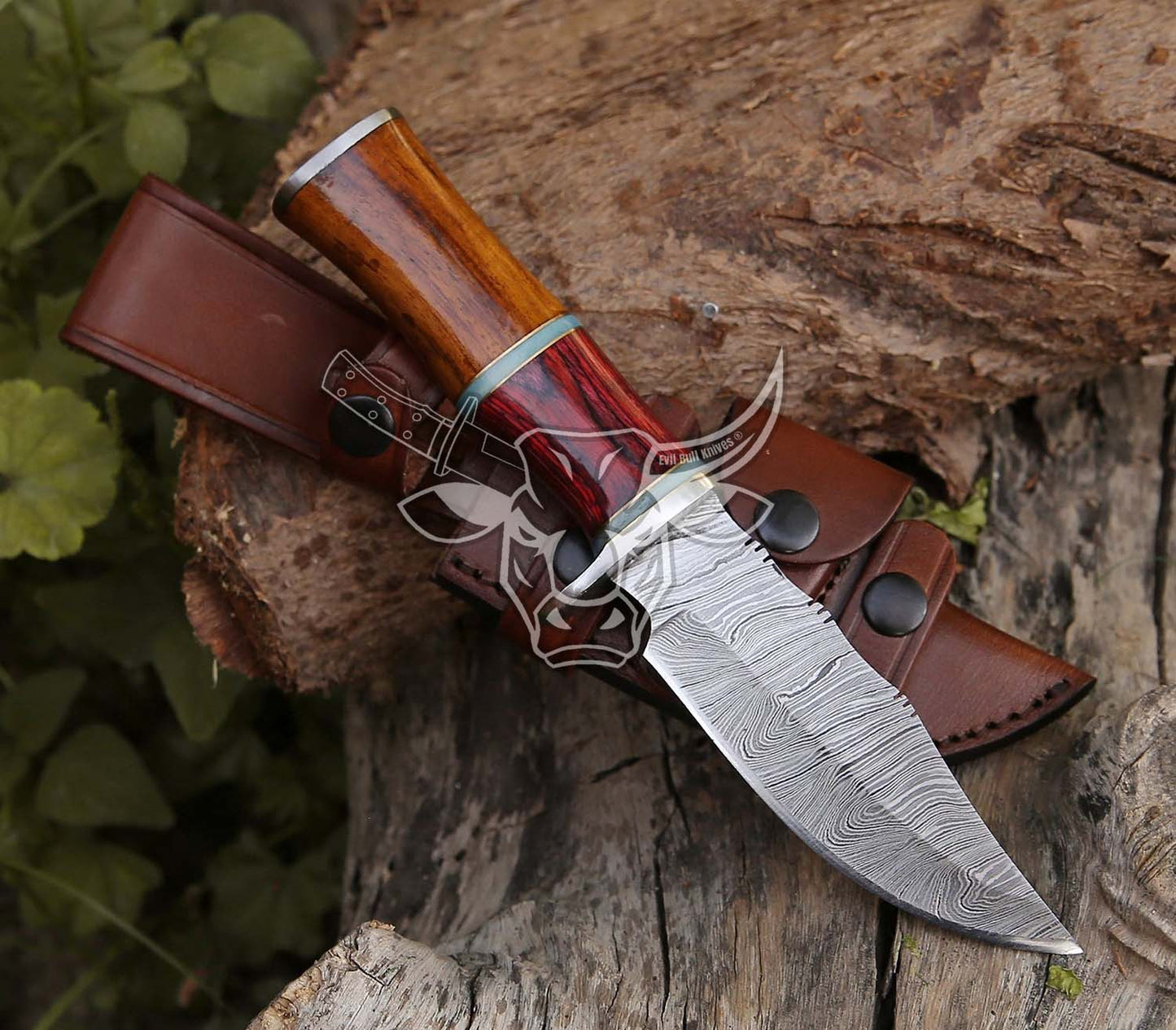 EBK-126 Custom Handmade Damascus Hunting Knife With Awesome Leather Sheath Birthday Gift , Christmas Gift For Him