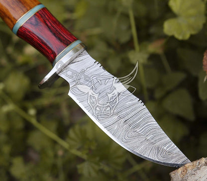 EBK-126 Custom Handmade Damascus Hunting Knife With Awesome Leather Sheath Birthday Gift , Christmas Gift For Him