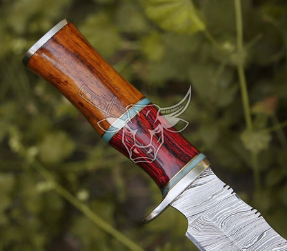 EBK-126 Custom Handmade Damascus Hunting Knife With Awesome Leather Sheath Birthday Gift , Christmas Gift For Him