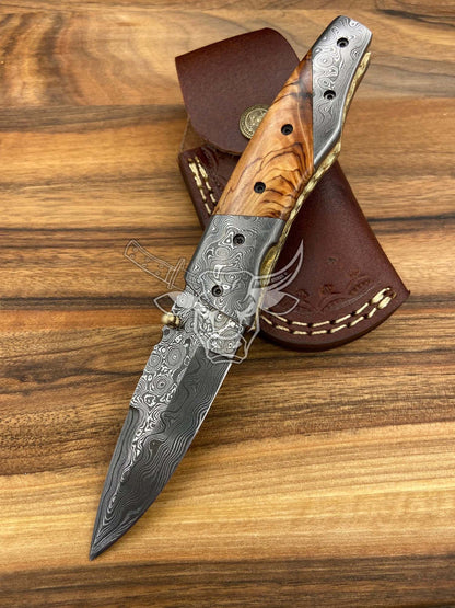 EBK-87 custom Handmade Damascus Folding Pocket Knife Anniversary Gift , Birthday Gift , Christmas Gift For Him
