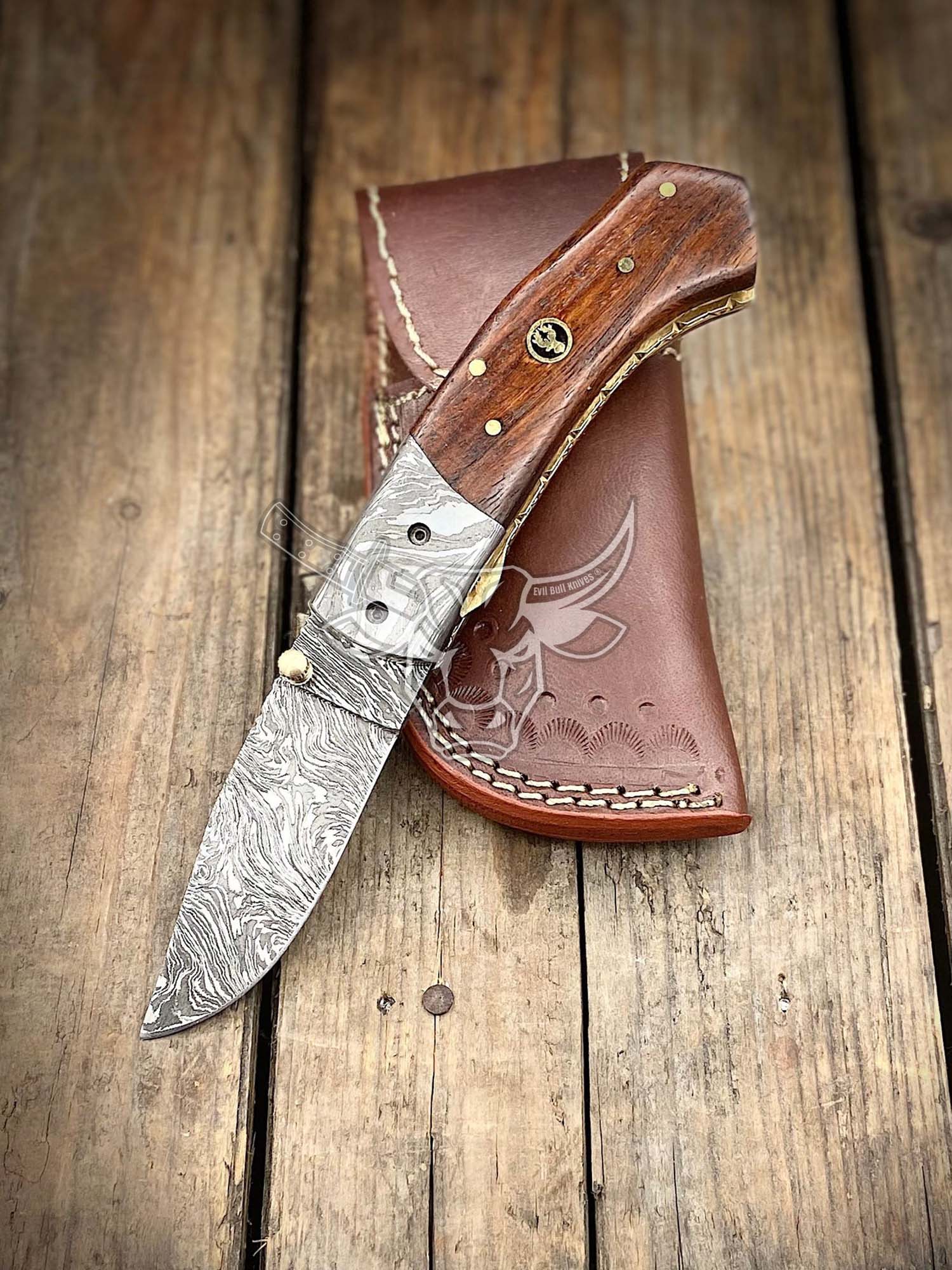 EBK-88 Custom Handmade Damascus Folding Pocket Knife Rose Wood Handle Anniversary Gift, Birthday Gift ,Christmas Gift For Him