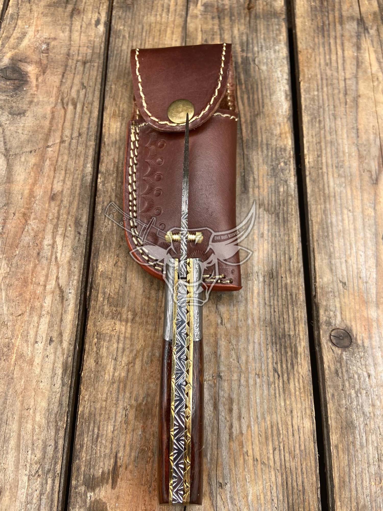 EBK-88 Custom Handmade Damascus Folding Pocket Knife Rose Wood Handle Anniversary Gift, Birthday Gift ,Christmas Gift For Him