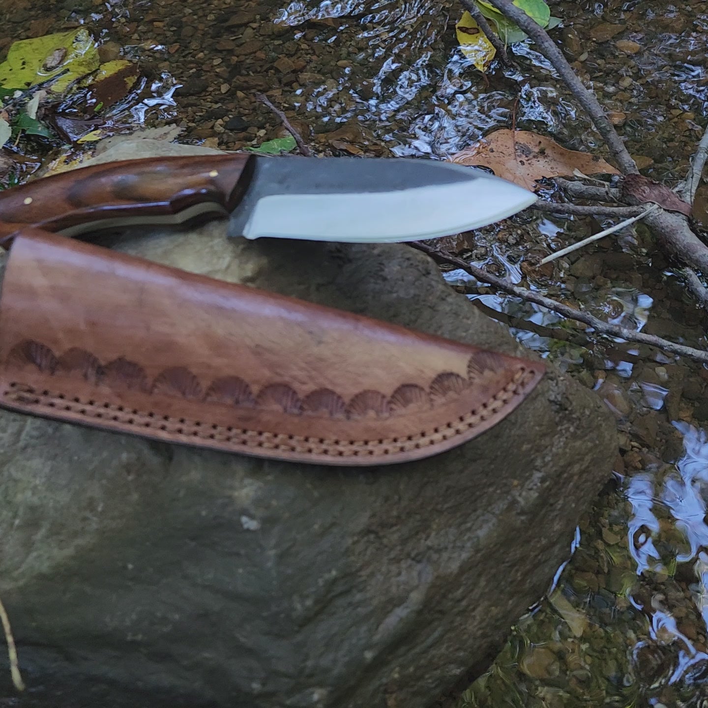 EBK-17 handmade knife, forged steel rose wood handle