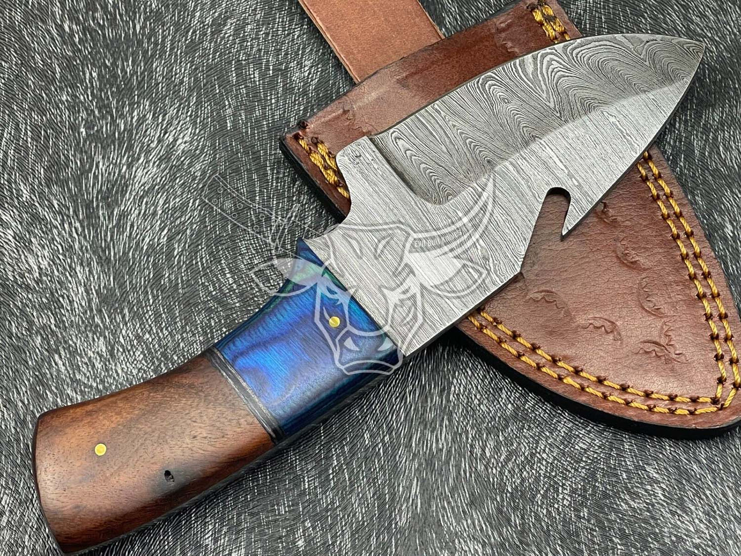 EBK-44 Custom Hand Forged Damascus steel Skinning Full Tang Knife Camping Knife With Sheath Anniversary Gift, Christmas Gift For Him