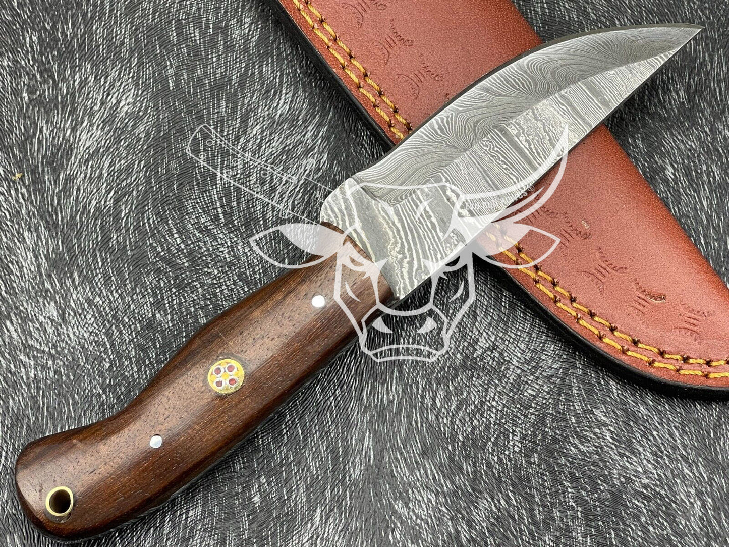 EBK-39 Custom handmade Damascus steel Skinning Knife, Hunting Knife With Leather Sheath Anniversary Gift, Birthday Gift, Christmas Gift For Him