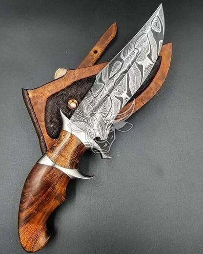 EBK-62 Custom Handmade Damascus Steel Hunting Bowie Knife With Leather Sheath Anniversary Gift, Birthday Gift, Christmas Gift For Him