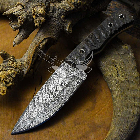 EBK-54 Custom Handmade Damascus Knife Ram Horn With Stainless Steel Pin Handle USA Made Gift For Him