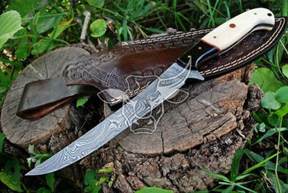 EBK-102 Coalesced Wenge Wood and Bone Handle Damascus Steel Fillet Knife