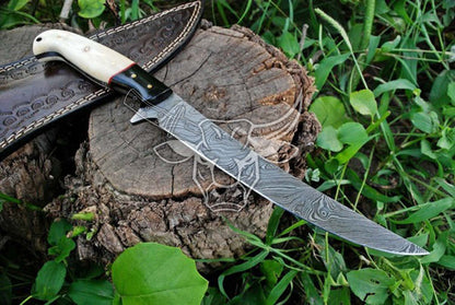 EBK-102 Coalesced Wenge Wood and Bone Handle Damascus Steel Fillet Knife