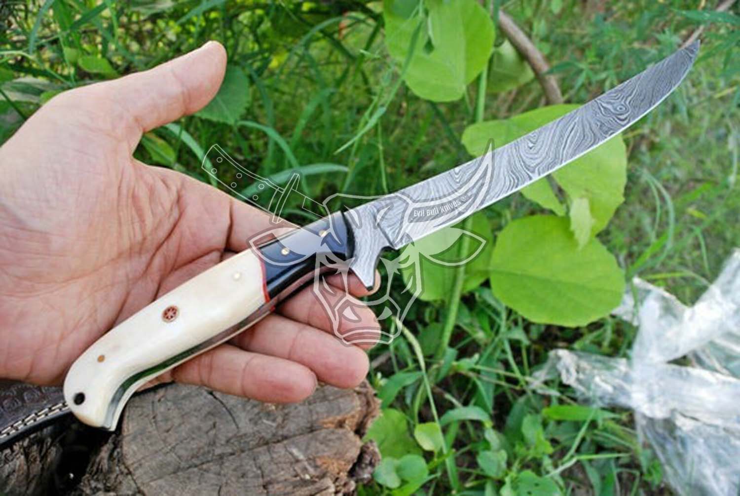 EBK-102 Coalesced Wenge Wood and Bone Handle Damascus Steel Fillet Knife