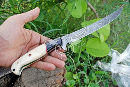 EBK-102 Coalesced Wenge Wood and Bone Handle Damascus Steel Fillet Knife
