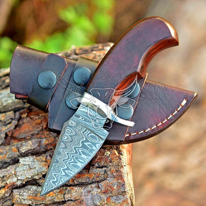 EBK-55 Custom Handmade Damascus Mini Skinner fixed blade knife with sheath EDC USA Made Christmas Gift For Him