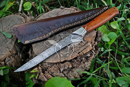 EBK-103  Coalesced Rose Wood and Steel Handle Damascus Fillet Knife