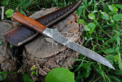 EBK-103  Coalesced Rose Wood and Steel Handle Damascus Fillet Knife