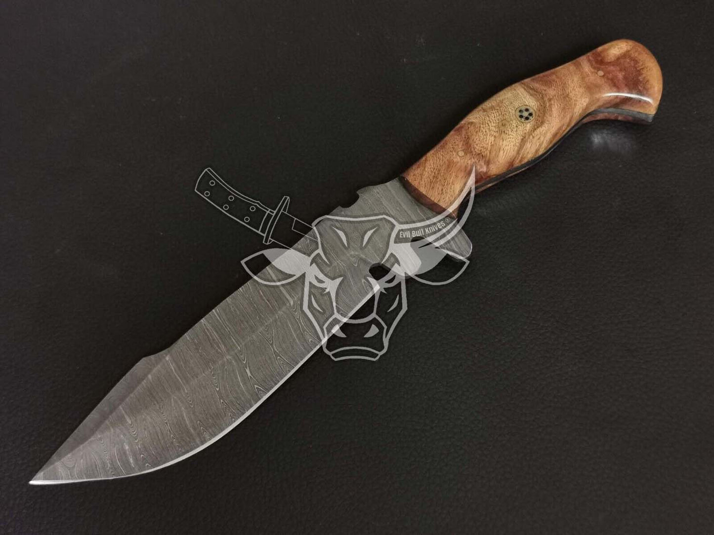 EBK-41 Custom Handmade Damascus Bowie Knife Anniversary Gift, Christmas Gift For Him