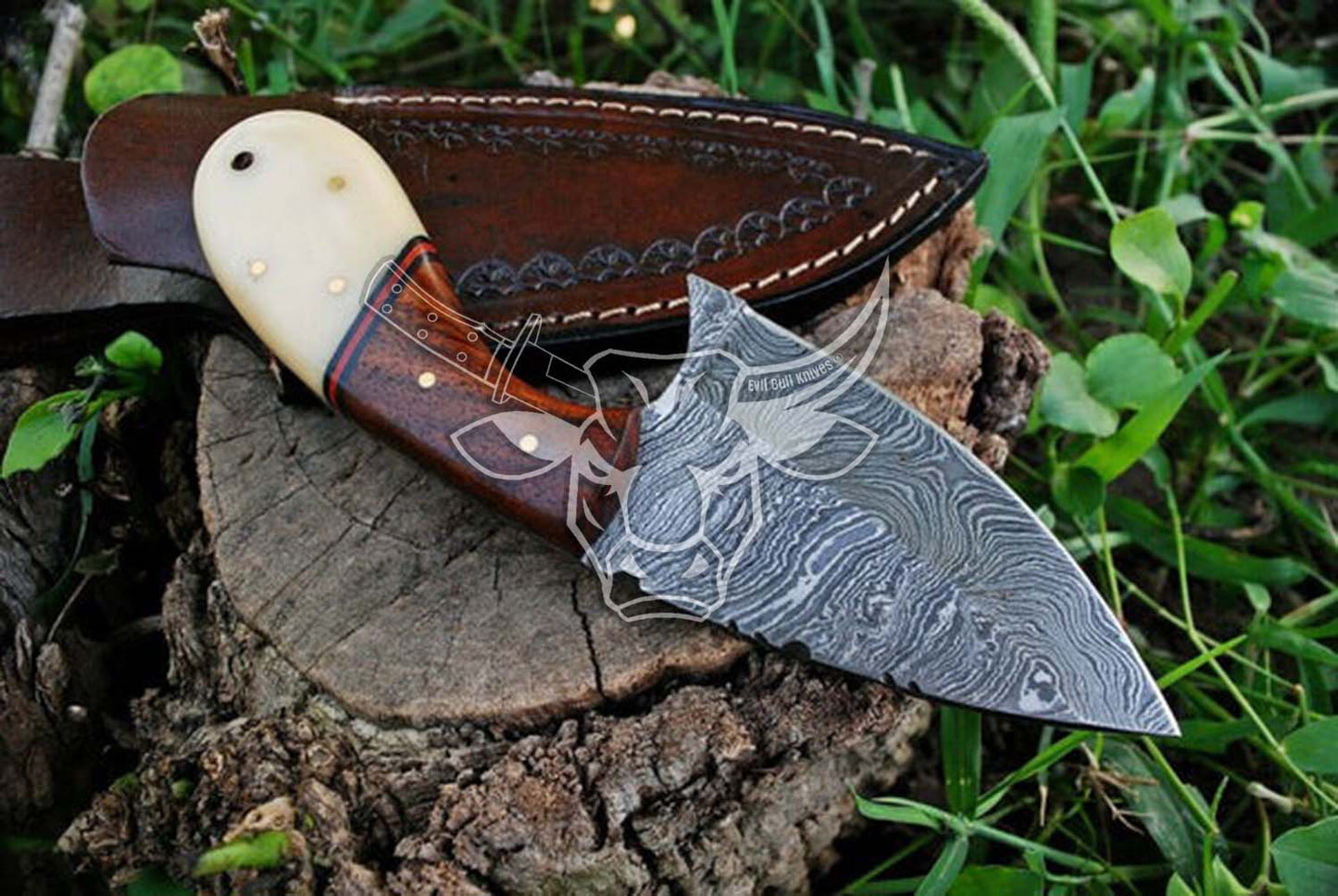 EBK-108 Custom Handmade Damascus Skinning Knife Anniversary Gift , Birthday Gift , Christmas Gift For HIM