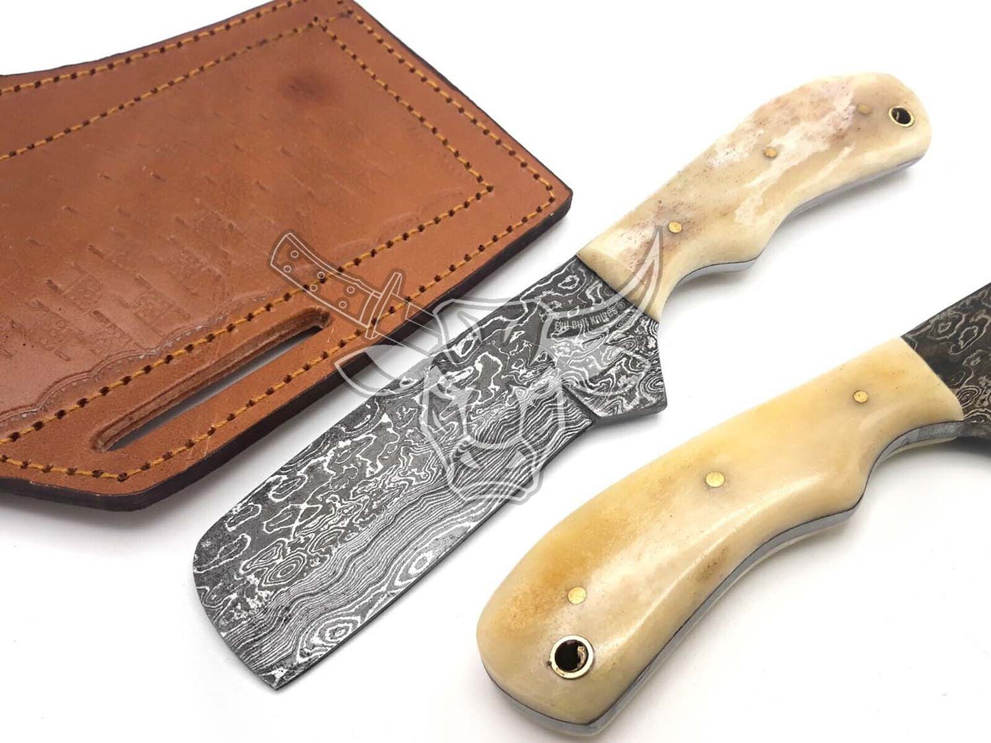 EBK-59 Hand Forged Cowboy Bull Cutter Knife Handmade Damascus butcher knife with Sheath USA Made Gift For Him