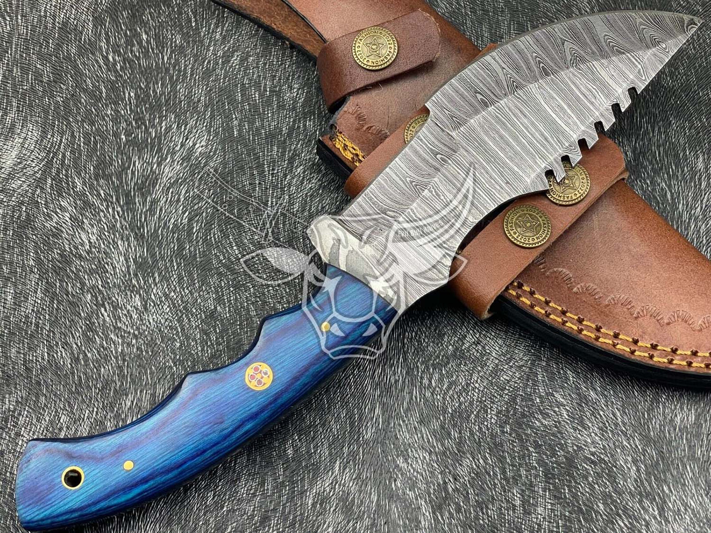 EBK-60 Custom hand forged Damascus Blade Hunting knife With Amazing Leather Sheath Anniversary Gift, Birthday Gift, Christmas Gift For Him