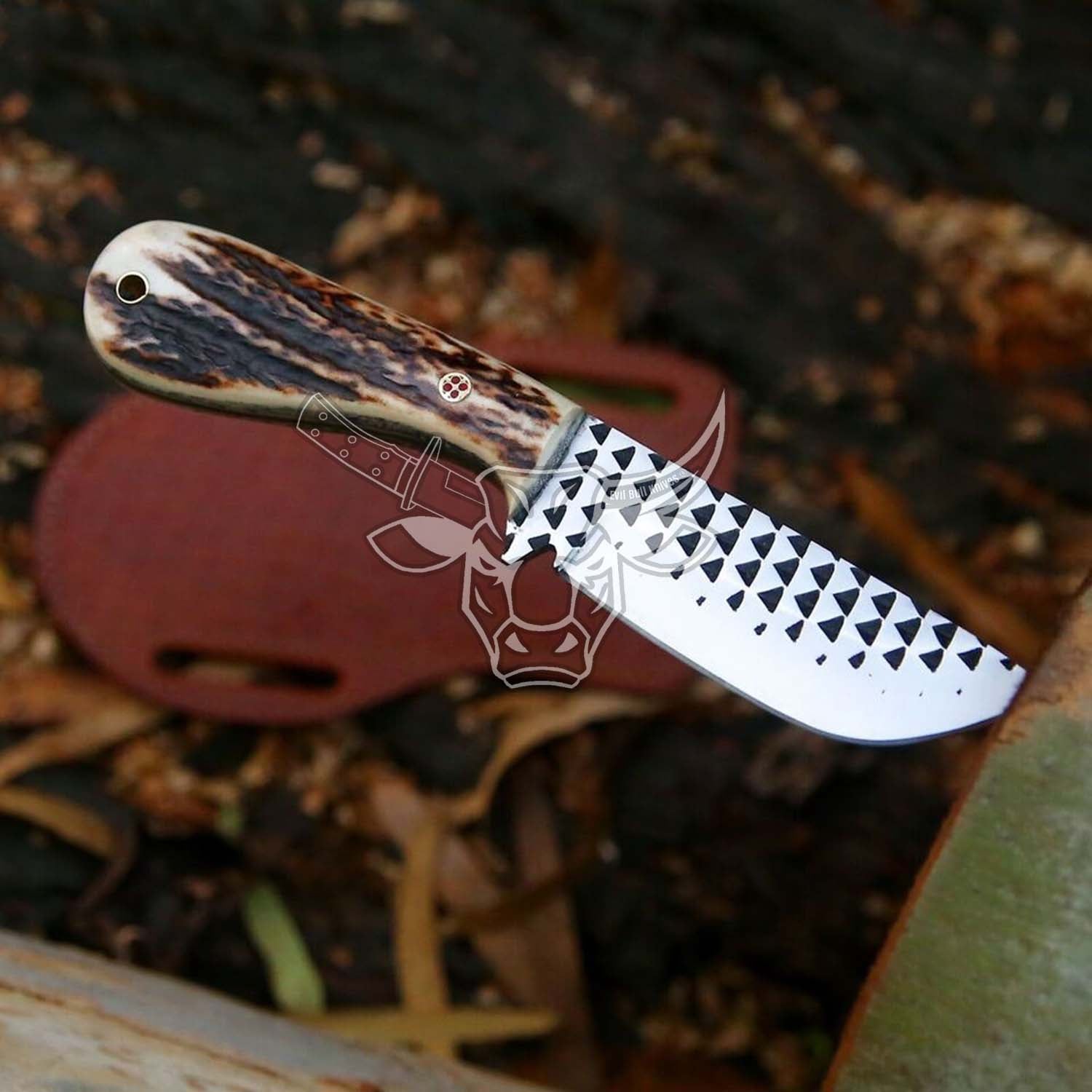 EBK-140 Handmade j2 Rasp Steel Blade Skinner with Stage/Antler Horn Handle anniversary gift birthday Gift