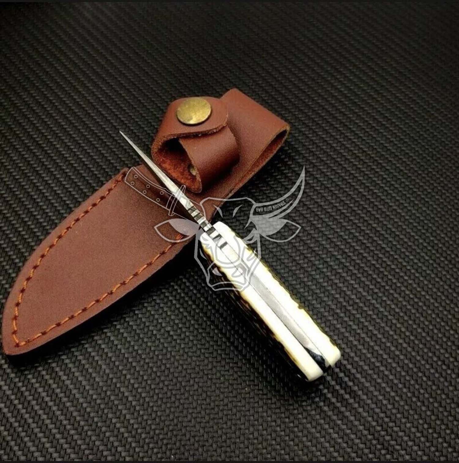 EBK-56 Custom Handmade Damascus Hunting And Skinning Knife With Deer Stag Antler Handle EDC Anniversary Gift, Birthday Gift, Christmas Gift