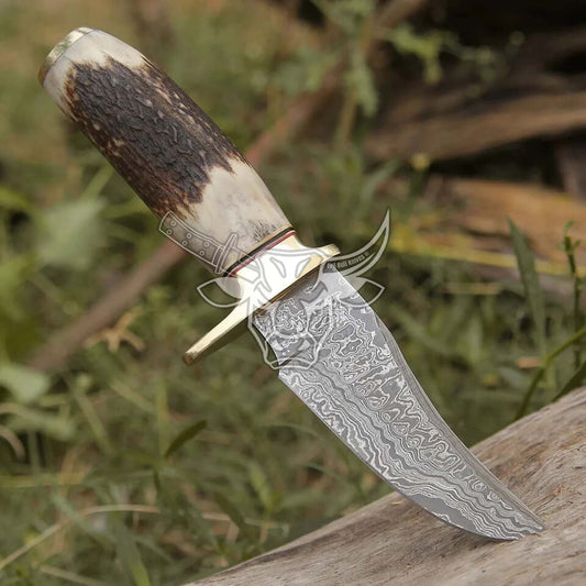 EBK-61 Damascus Steel Handmade FORGED Skinner Hunting Knife Antler Handle Anniversary Gift, Birthday Gift, Christmas Gift For Him