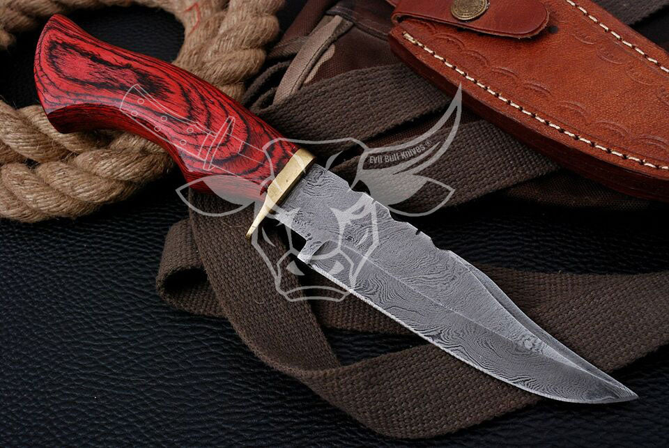 EBK-38 CUSTOM HAND FORGED DAMASCUS Steel Hunting Knife Wood & Brass Guard Handle Birthday Gift, Anniversary Gift,Gift For Him