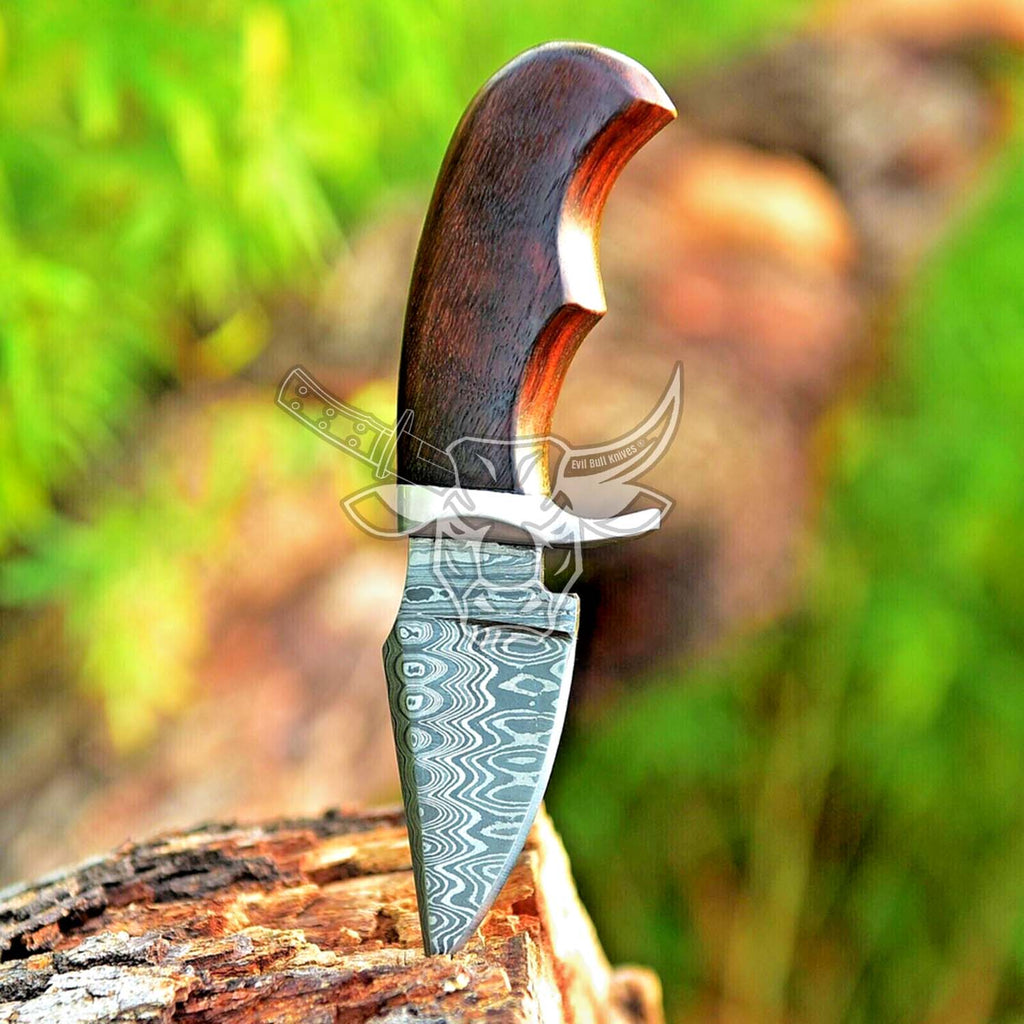 EBK-55 Custom Handmade Damascus Mini Skinner fixed blade knife with sheath EDC USA Made Christmas Gift For Him