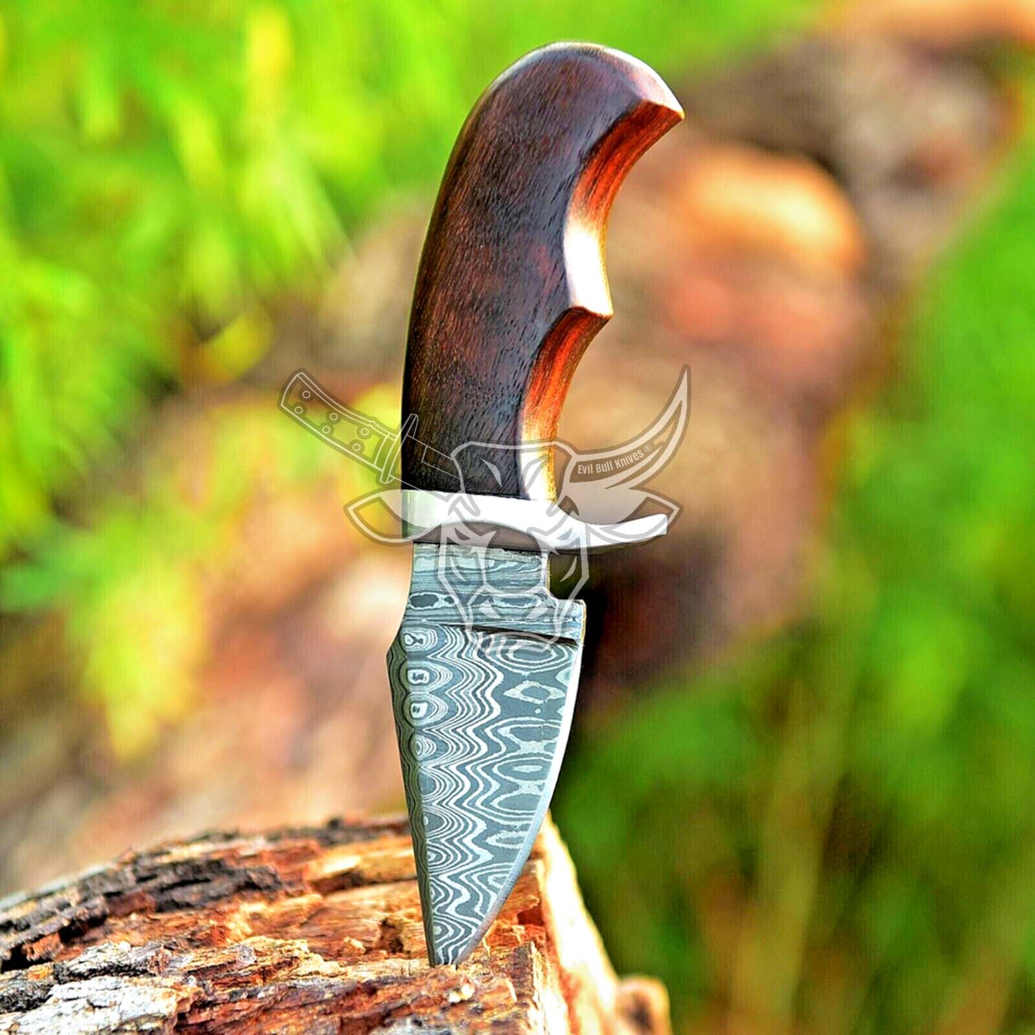EBK-55 Custom Handmade Damascus Mini Skinner fixed blade knife with sheath EDC USA Made Christmas Gift For Him
