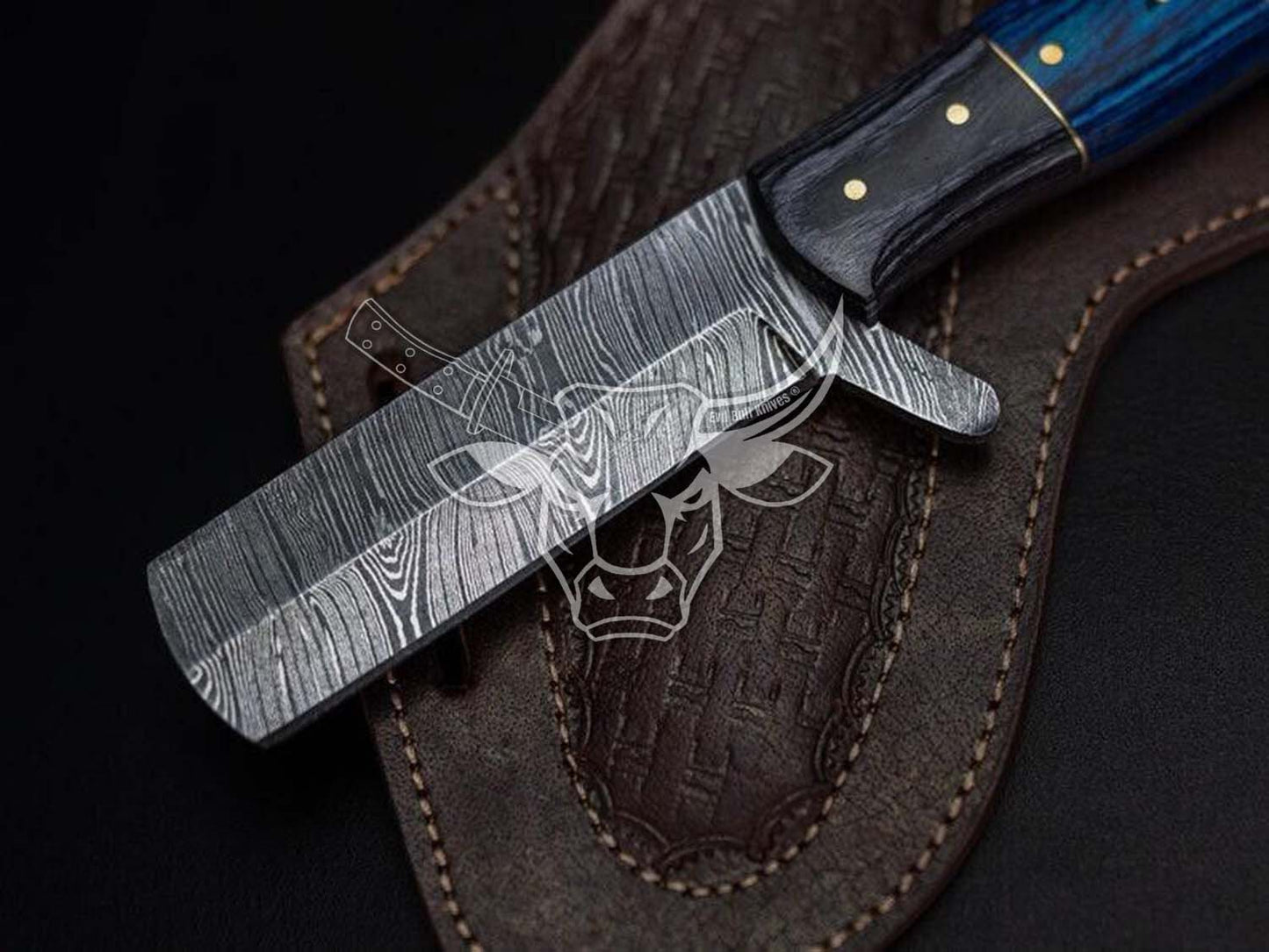 EBK-58 Custom Handmade Damascus Bull Cutter USA Made With Hard Wood Handle, Gift For Him