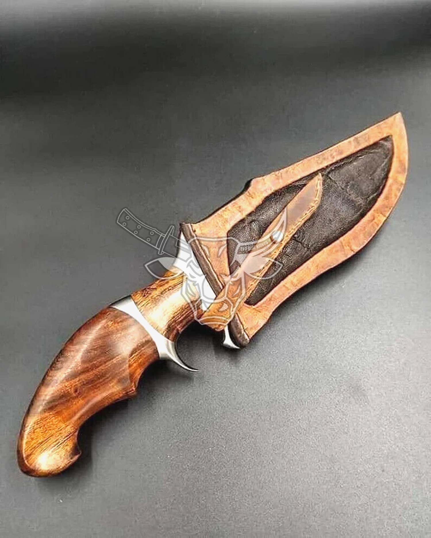 EBK-62 Custom Handmade Damascus Steel Hunting Bowie Knife With Leather Sheath Anniversary Gift, Birthday Gift, Christmas Gift For Him