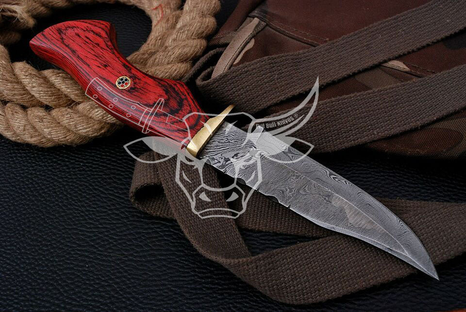 EBK-38 CUSTOM HAND FORGED DAMASCUS Steel Hunting Knife Wood & Brass Guard Handle Birthday Gift, Anniversary Gift,Gift For Him