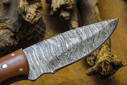 EBK-57 Custom Handmade Damascus Hunting Knife Ram Horn Handle With Leather Sheath Anniversary Gift, Birthday Gift, Christmas Gift For Him