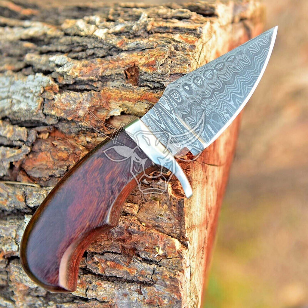 EBK-55 Custom Handmade Damascus Mini Skinner fixed blade knife with sheath EDC USA Made Christmas Gift For Him
