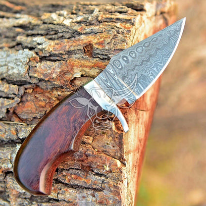 EBK-55 Custom Handmade Damascus Mini Skinner fixed blade knife with sheath EDC USA Made Christmas Gift For Him