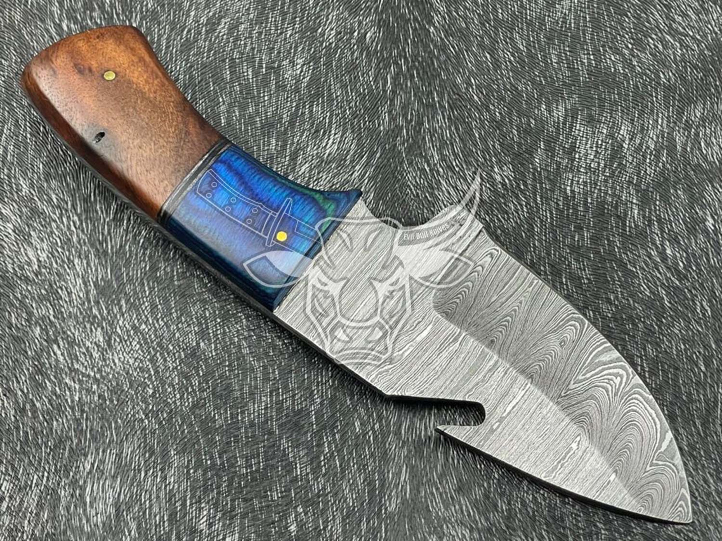 EBK-44 Custom Hand Forged Damascus steel Skinning Full Tang Knife Camping Knife With Sheath Anniversary Gift, Christmas Gift For Him