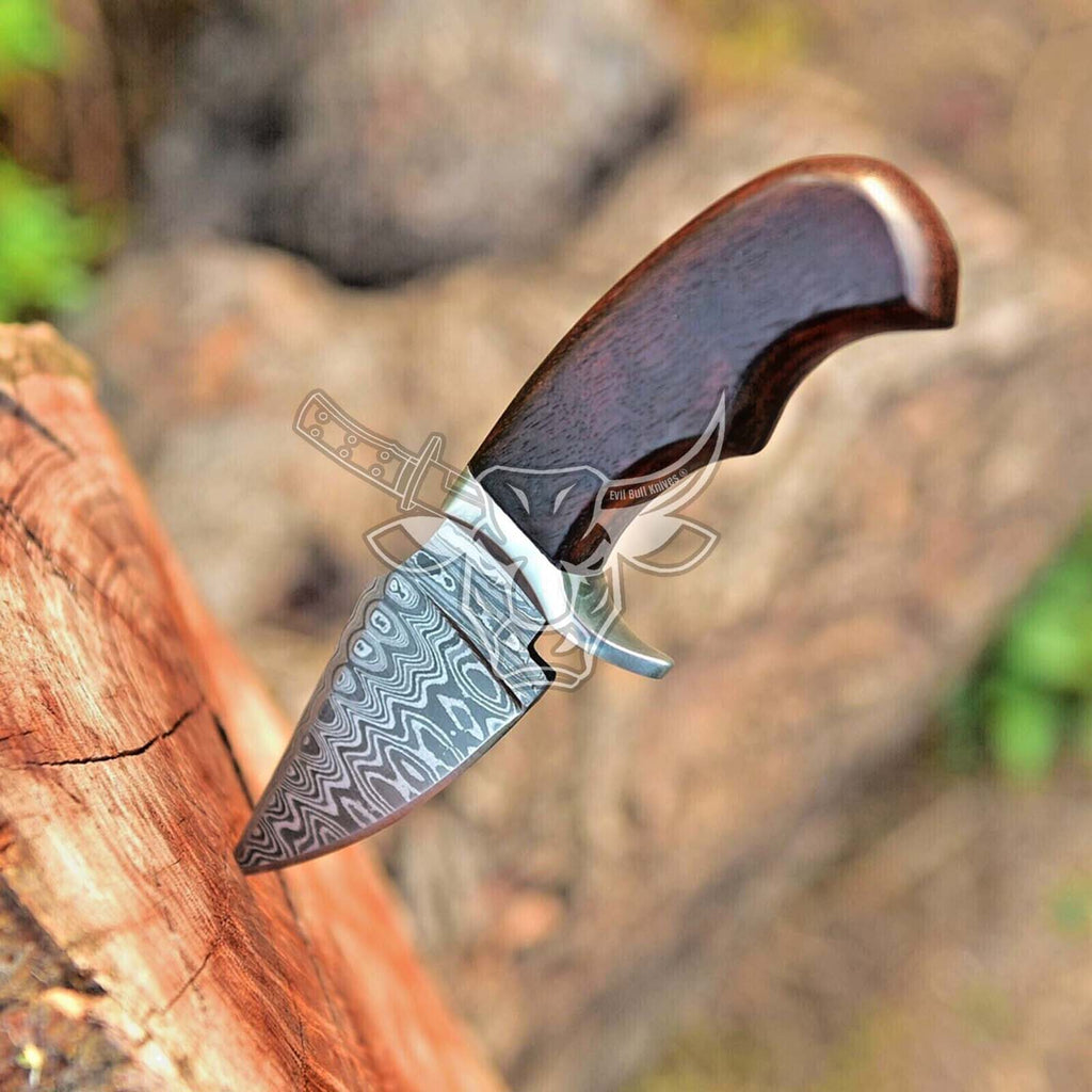 EBK-55 Custom Handmade Damascus Mini Skinner fixed blade knife with sheath EDC USA Made Christmas Gift For Him