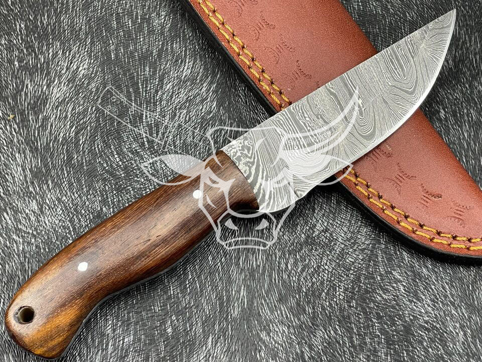 EBK-39 Custom handmade Damascus steel Skinning Knife, Hunting Knife With Leather Sheath Anniversary Gift, Birthday Gift, Christmas Gift For Him